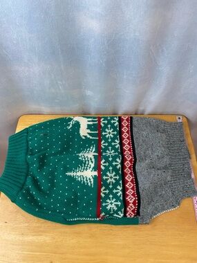 Green and Gray Holiday Reindeer Knit Dog Sweater